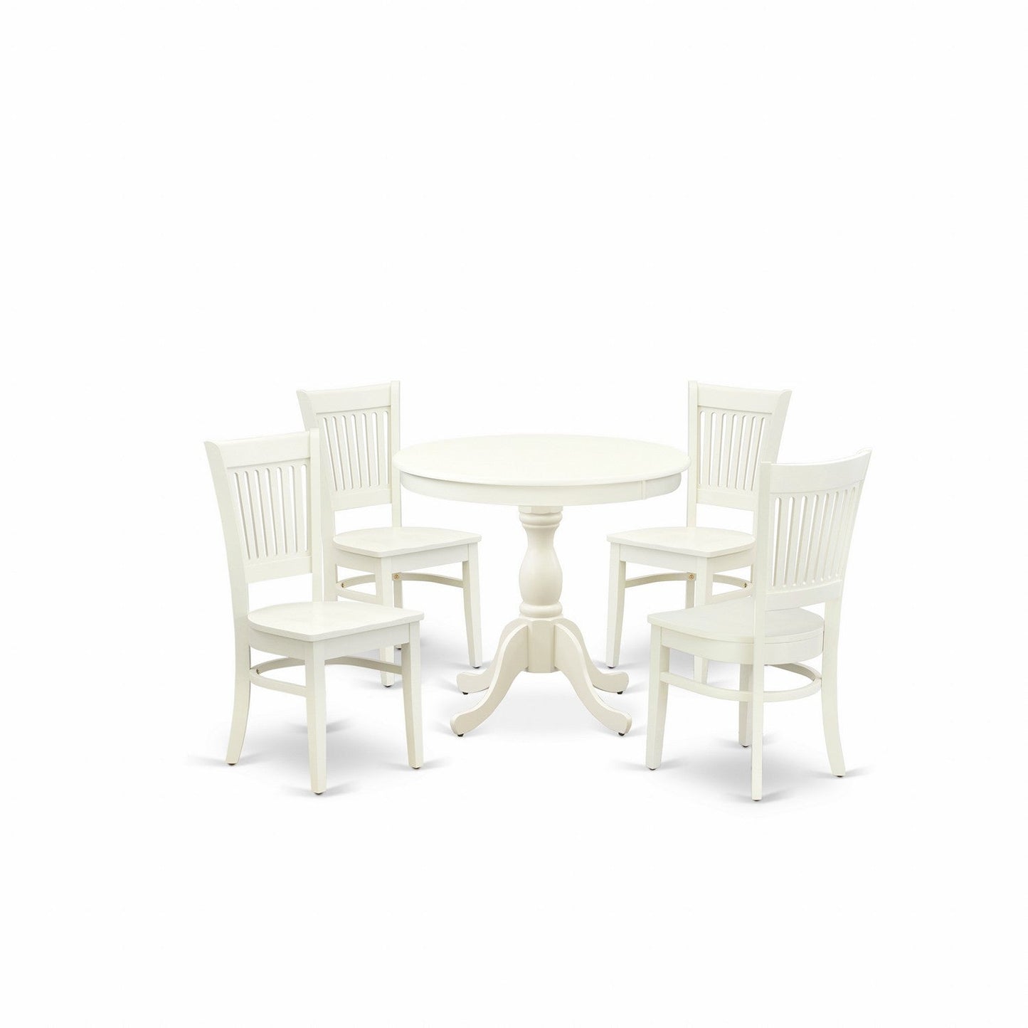 EAST WEST FURNITURE - AMVA5-LWH-W - 5-Pc Dinette Set- 4 dining room chairs and Modern dining room table - Wooden Seat and Slatted Chair Back (linen white Finish)