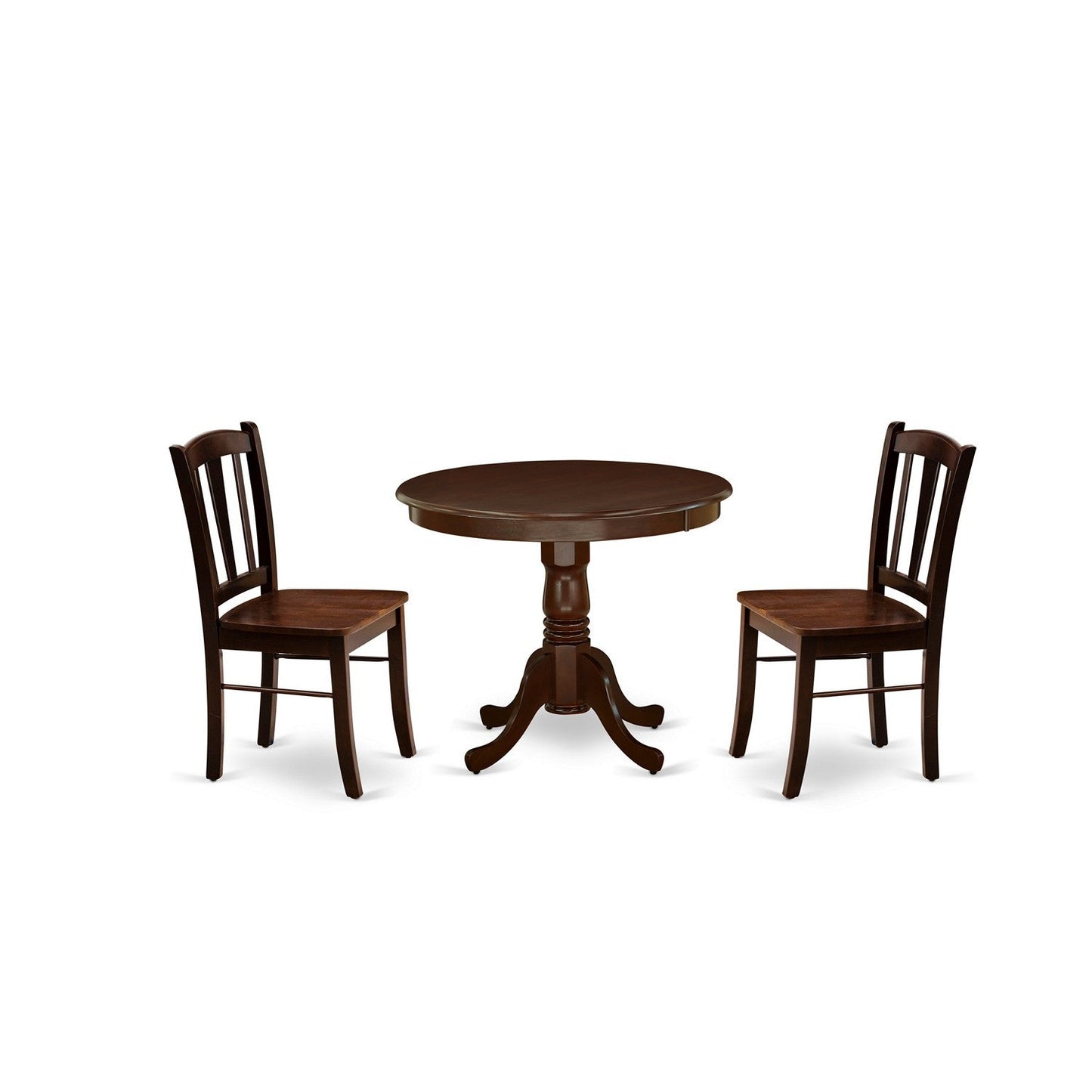 EAST WEST FURNITURE - ANDL3-MAH-W - 3-Piece Dinette Room Set- 2 Dining Room Chair and Dining Room Table - Wooden Seat and Slatted Chair Back - Mahogany Finish