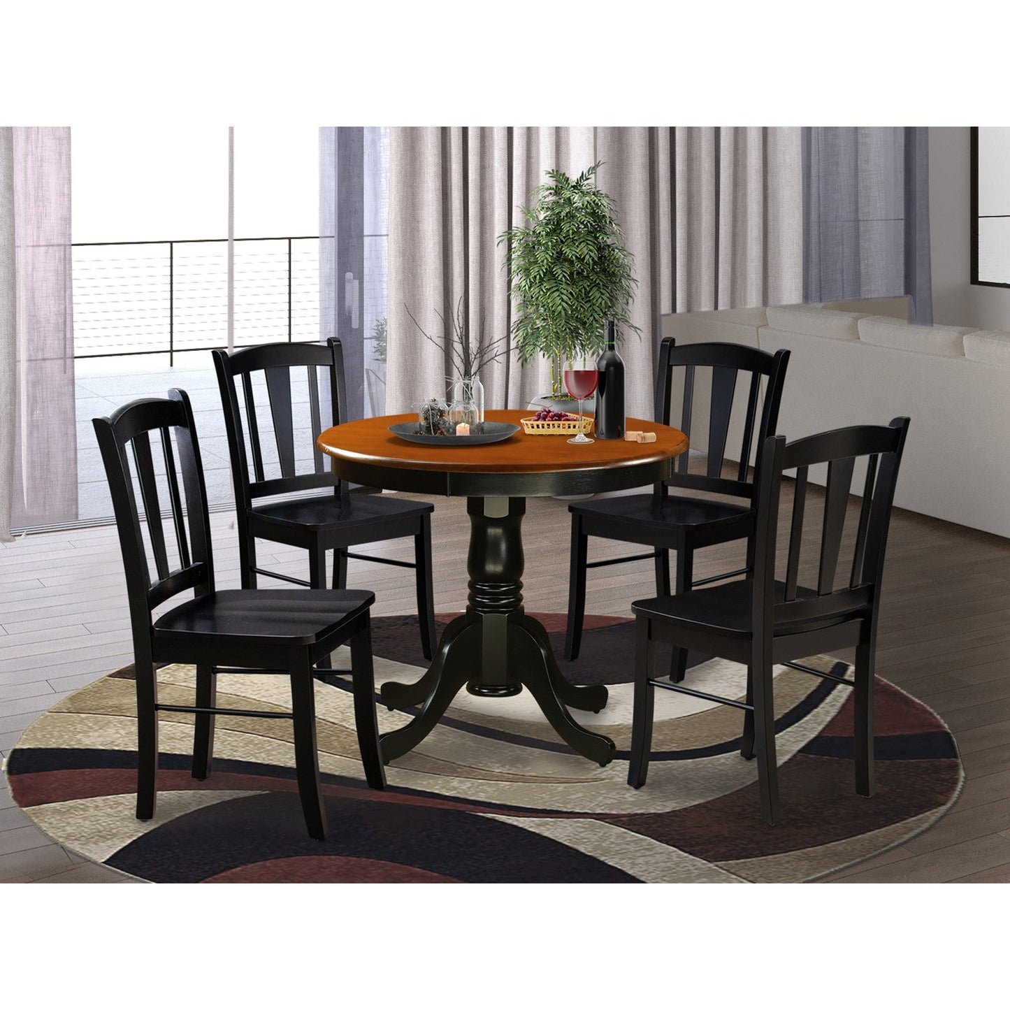 EAST WEST FURNITURE - ANDL5-BLK-W - 5-Pc Kitchen Dining Room Set- 4 Dining Chairs and Kitchen Dining Table - Wooden Seat and Slatted Chair Back (Black Finish)