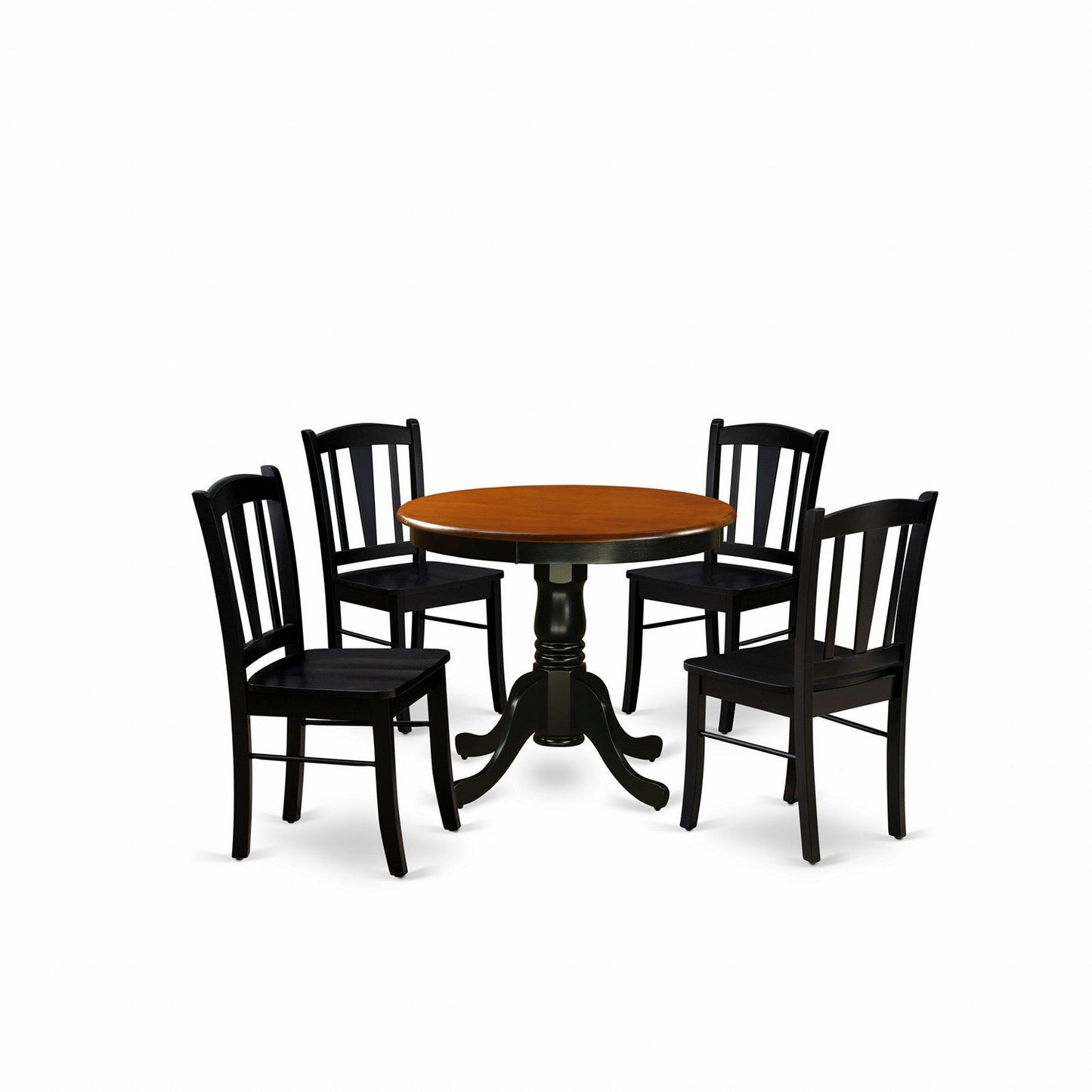 EAST WEST FURNITURE - ANDL5-BLK-W - 5-Pc Kitchen Dining Room Set- 4 Dining Chairs and Kitchen Dining Table - Wooden Seat and Slatted Chair Back (Black Finish)