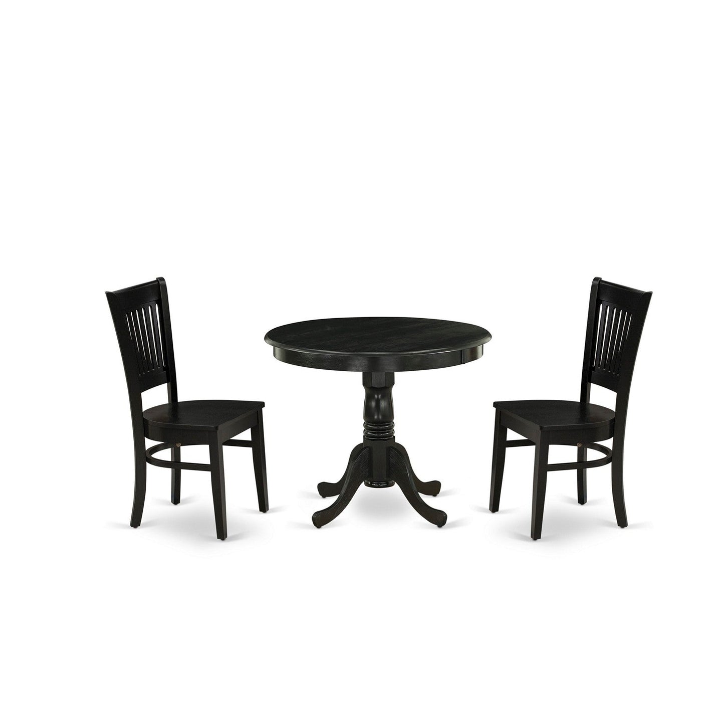 EAST WEST FURNITURE - ANVA3-BLK-W - 3-Piece Dining Room Set- 2 Kitchen Chair and Modern dining room table - Wooden Seat and Slatted Chair Back (Black Finish)