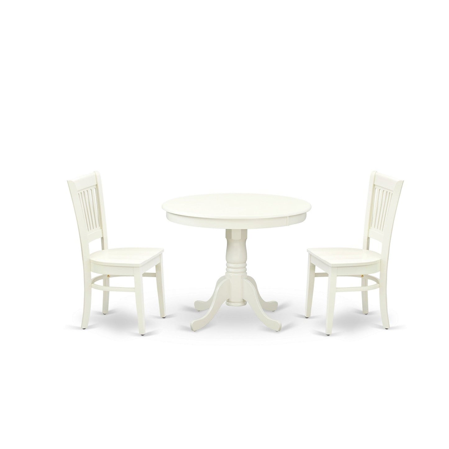 EAST WEST FURNITURE - ANVA3-LWH-W - 3-Pc Kitchen Dining Table Set- 2 Modern dining room chairs and Dining Room Table - Wooden Seat and Slatted Chair Back (linen white Finish)