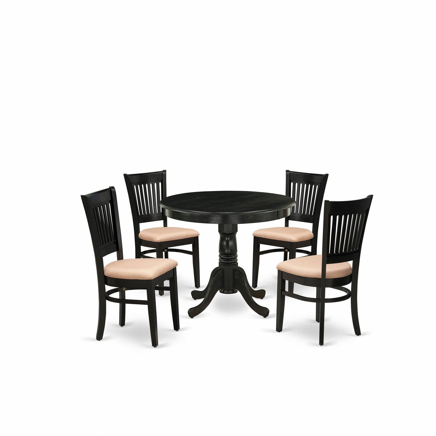 EAST WEST FURNITURE - ANVA5-BLK-C - 5-Pc Dinette Room Set- 4 Wooden Chair and Modern dining room table - Linen Fabric Seat and Slatted Chair Back (Black Finish)