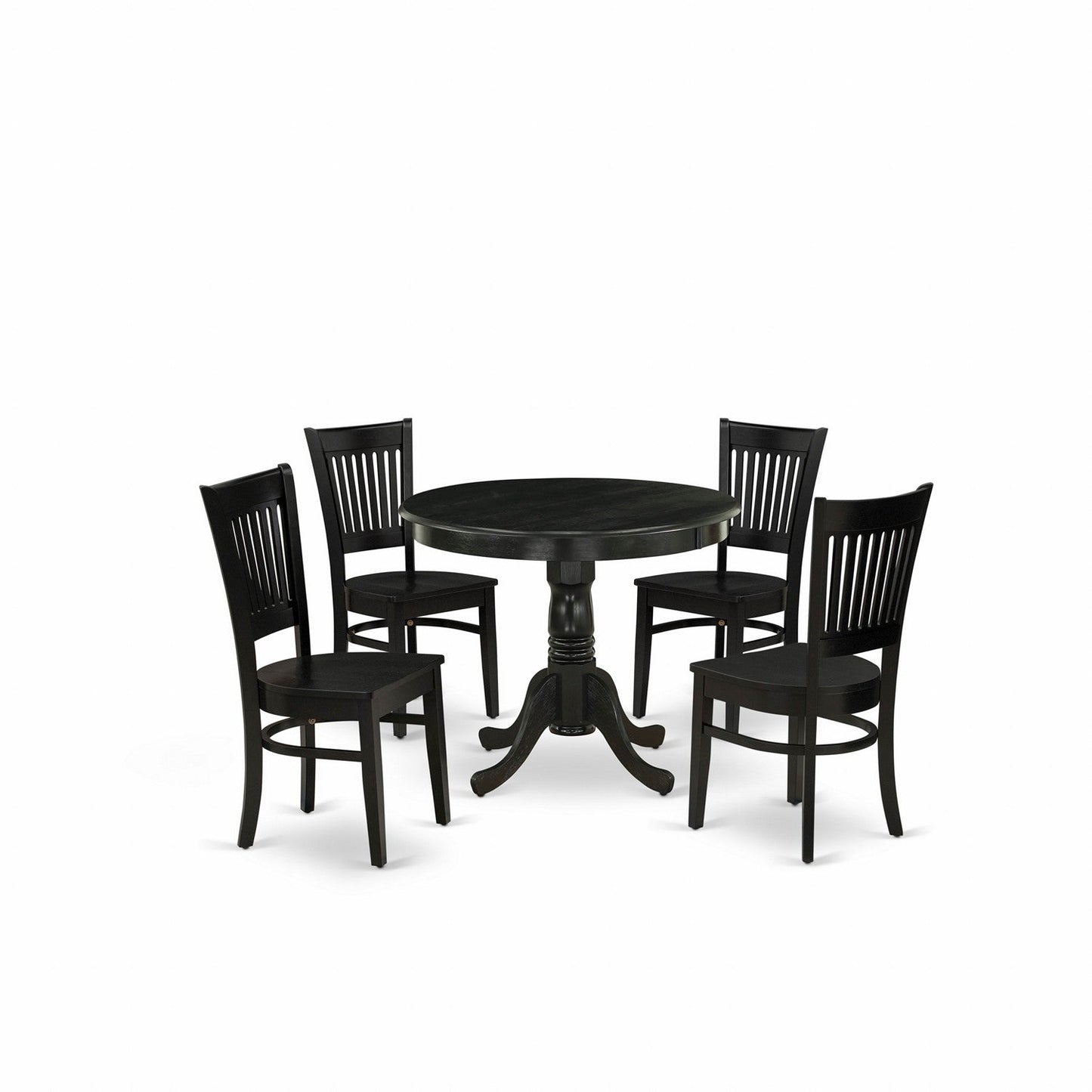 EAST WEST FURNITURE - ANVA5-BLK-W - 5-Pc Dining Room Table Set- 4 dining room chairs and Dining Room Table - Wooden Seat and Slatted Chair Back (Black Finish)