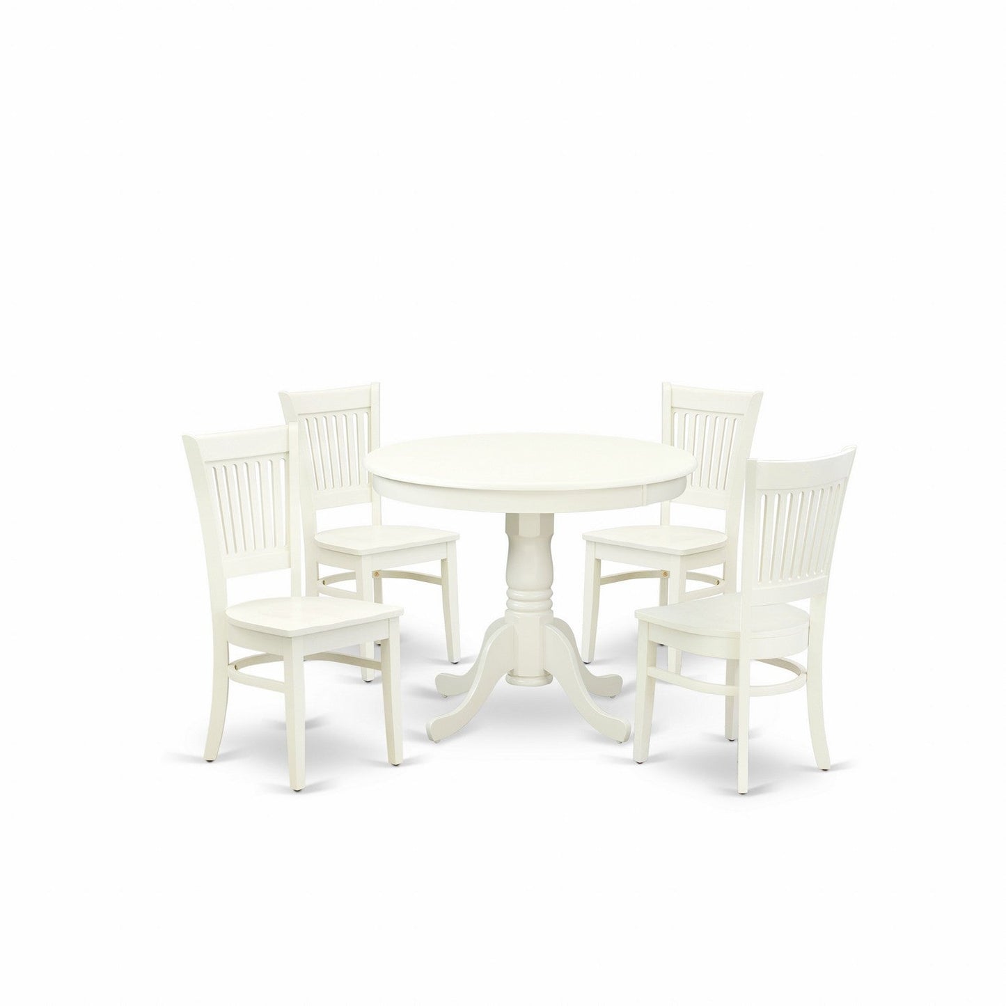 EAST WEST FURNITURE - ANVA5-LWH-W - 5-Piece Kitchen Dining Set- 4 Wooden Chairs and Dining Room Table - Wooden Seat and Slatted Chair Back (linen white Finish)