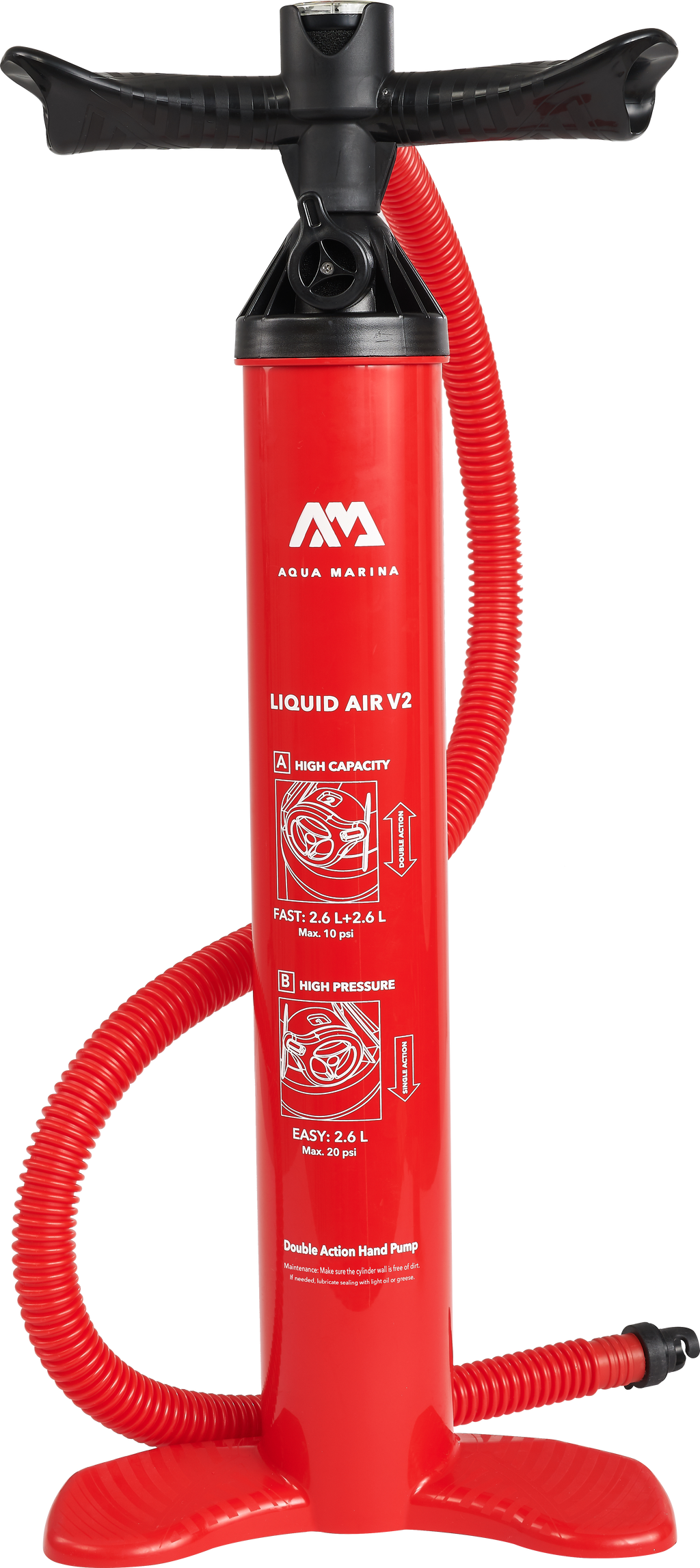 Aqua Marina LIQUID AIR V2 Double Action High Pressure Hand Pump for iSUP Paddle Board (2.6L+2.6L)