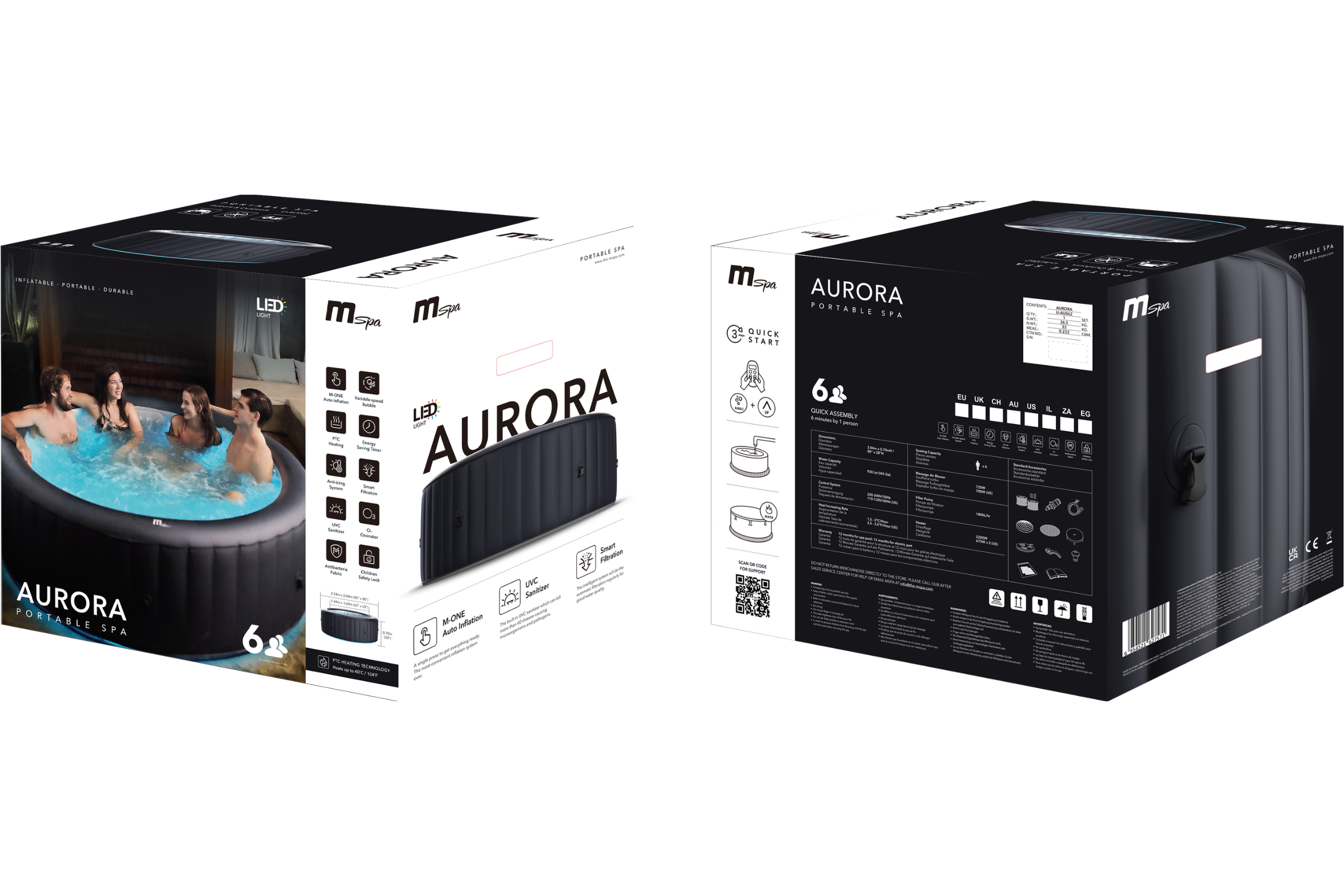MSPA | AURORA | Urban Series | Inflatable Hot Tub & Spa | Light up the night | Upto 6 Person