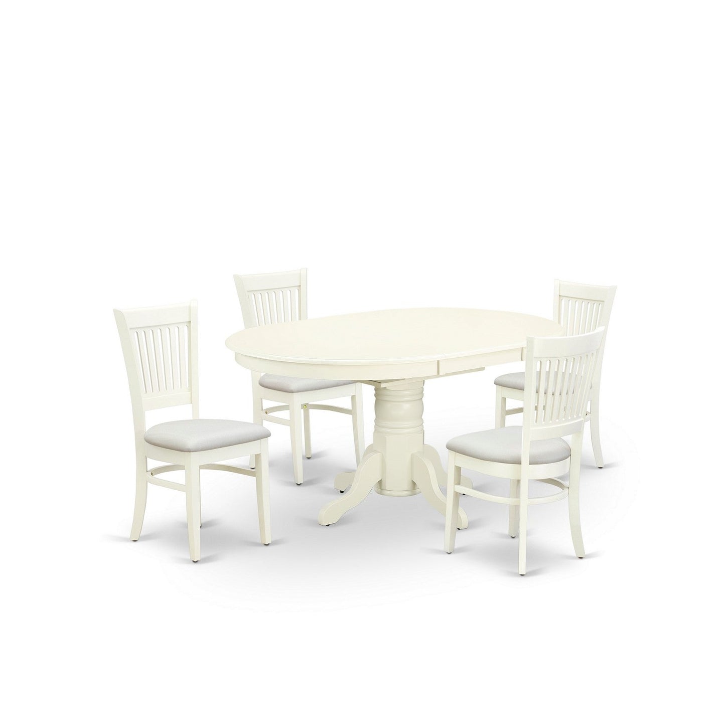 EAST WEST FURNITURE - AVVA5-LWH-C - 5-Pc Dinette Room Set- 4 Mid Century Dining Chairs with Linen Fabric Seat and Slatted Chair Back - Removable leaf Wood Dining Table - linen white Finish