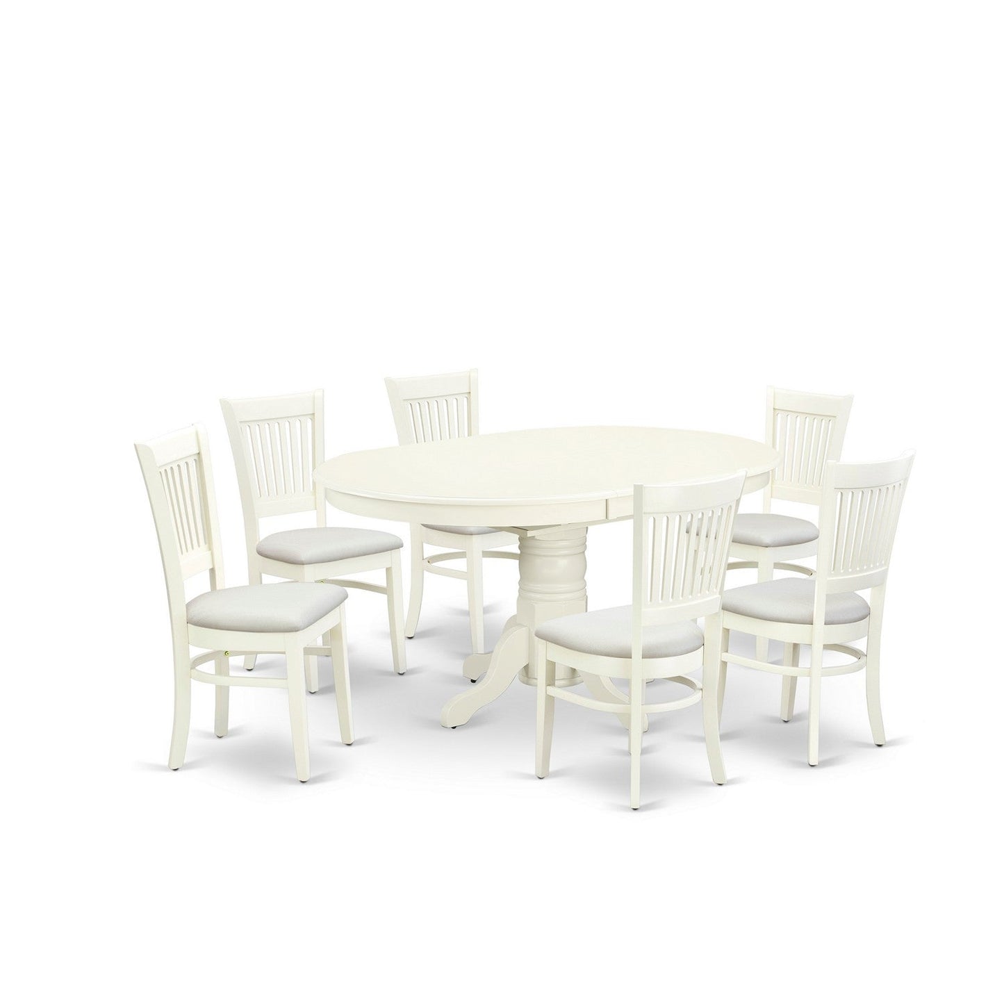 EAST WEST FURNITURE - AVVA7-LWH-C - 7-Piece Dining Table Set- 6 Dining Chairs with Linen Fabric Seat and Slatted Chair Back - Removable leaf Modern Oval Dining Table - linen white Finish