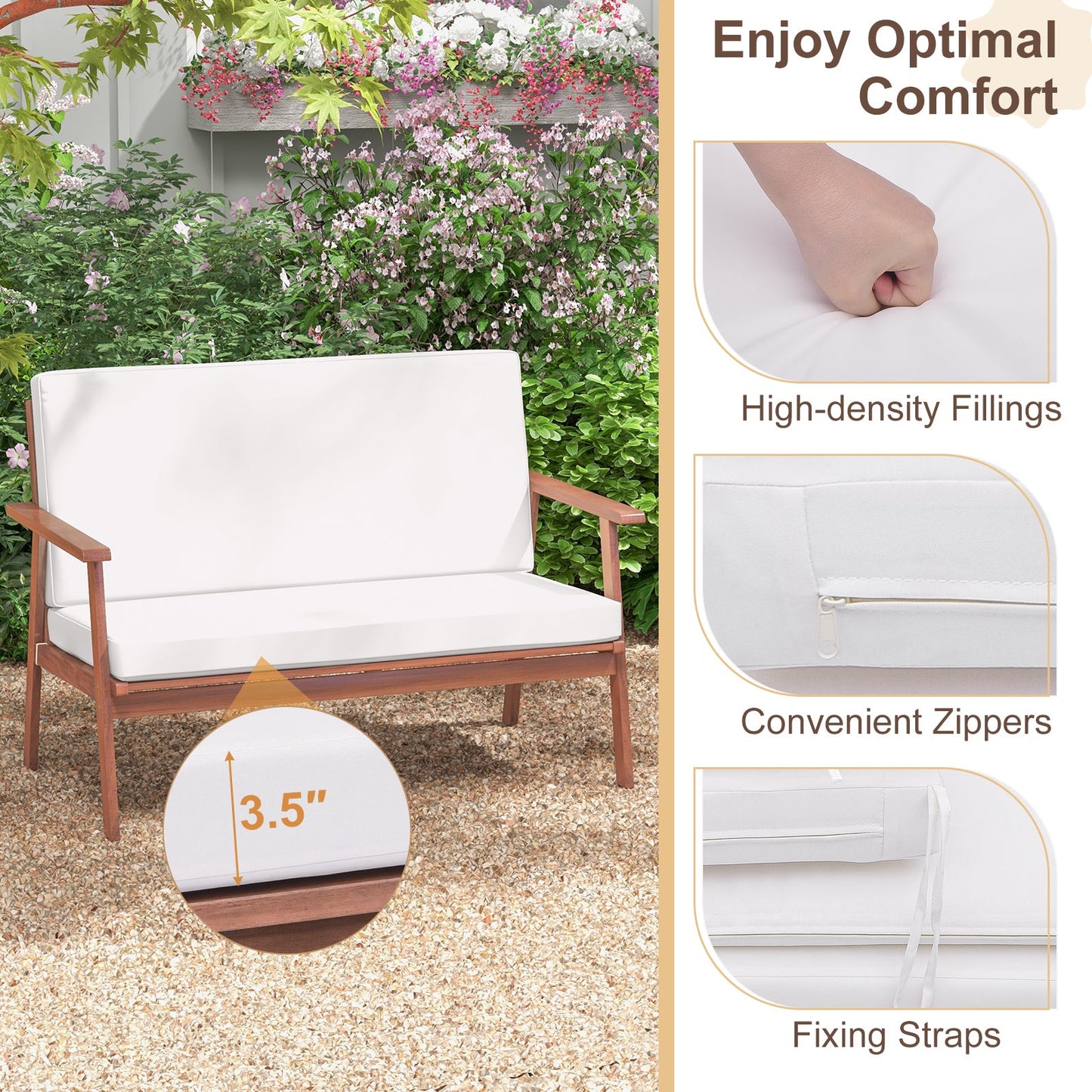4 Piece Outdoor Acacia Wood Conversation Set with Soft Seat and Back Cushions