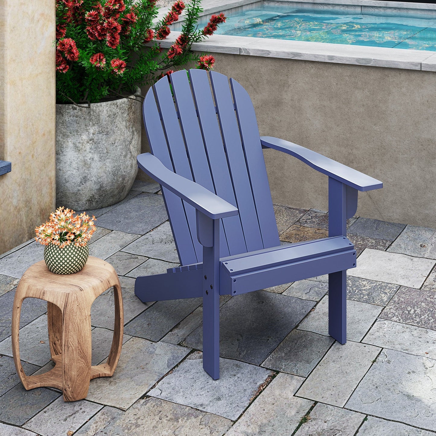 Acacia Wood Lounge Patio Adirondack Chair with Inclined Seat