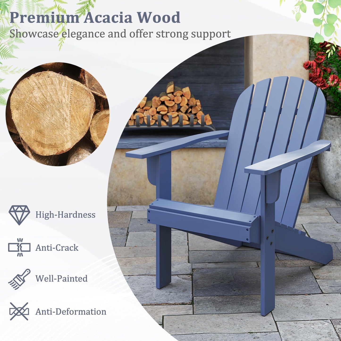 Acacia Wood Lounge Patio Adirondack Chair with Inclined Seat