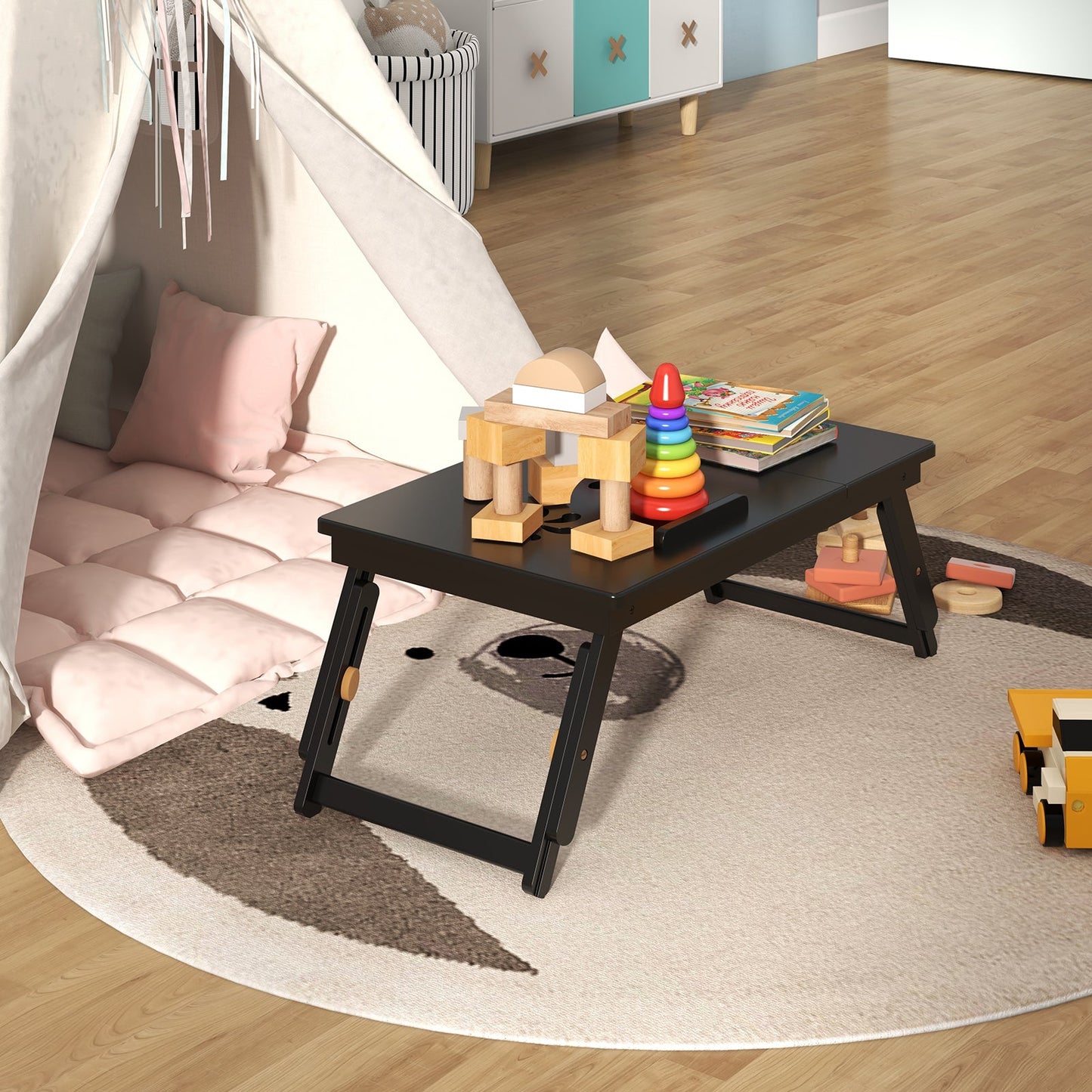 Bamboo Laptop Lap Tray with Adjustable Legs and Tilting Heat-dissipation Top