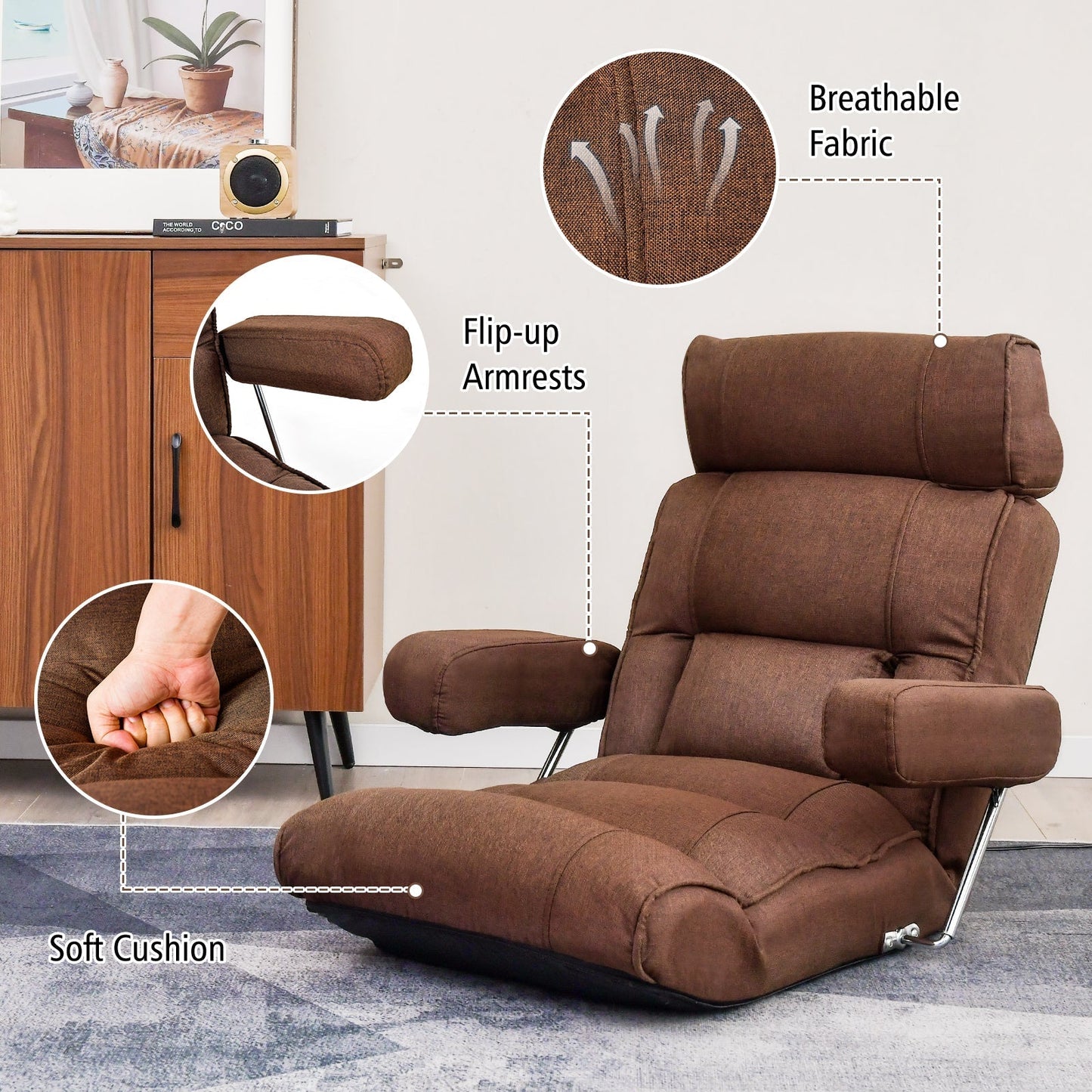 Adjustable Folding Sofa Chair with 6 Position Stepless Back