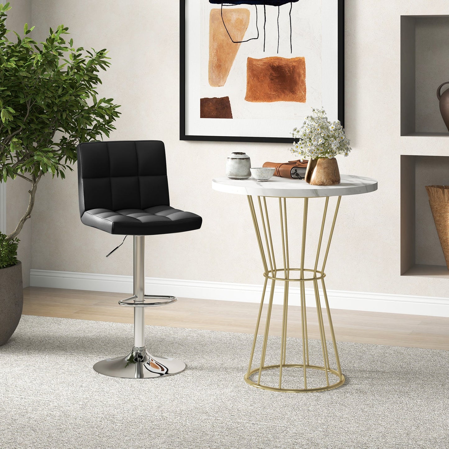 Adjustable Swivel Bar Stool with PU Leather-Brown