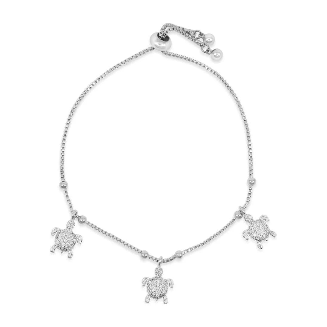 RMZ GOLD NYC Amazing Luxurious Classic White Micro Pave Turtle Charm Bracelet – Silver Tone with Sparkling Crystal Detailing