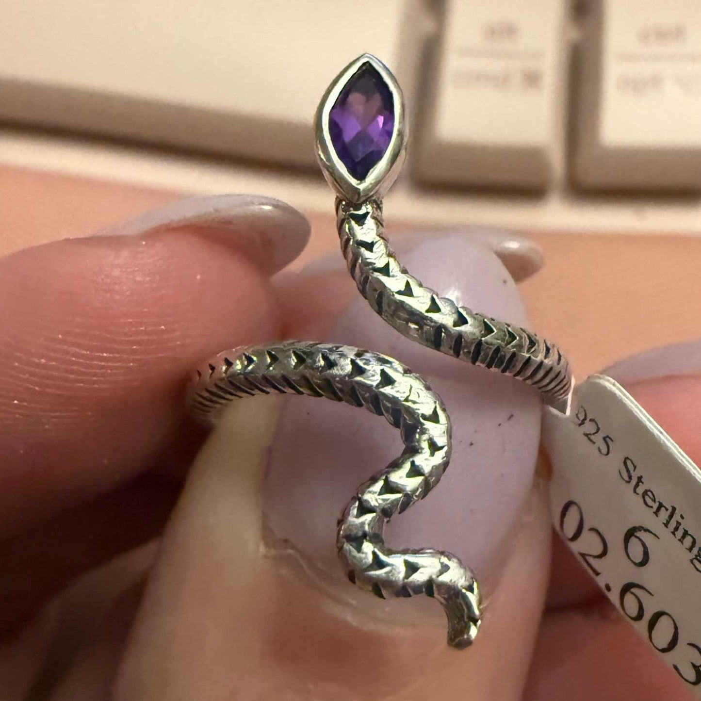 Gemstone Snake Ring  - Sterling Silver or Gold Vermeil