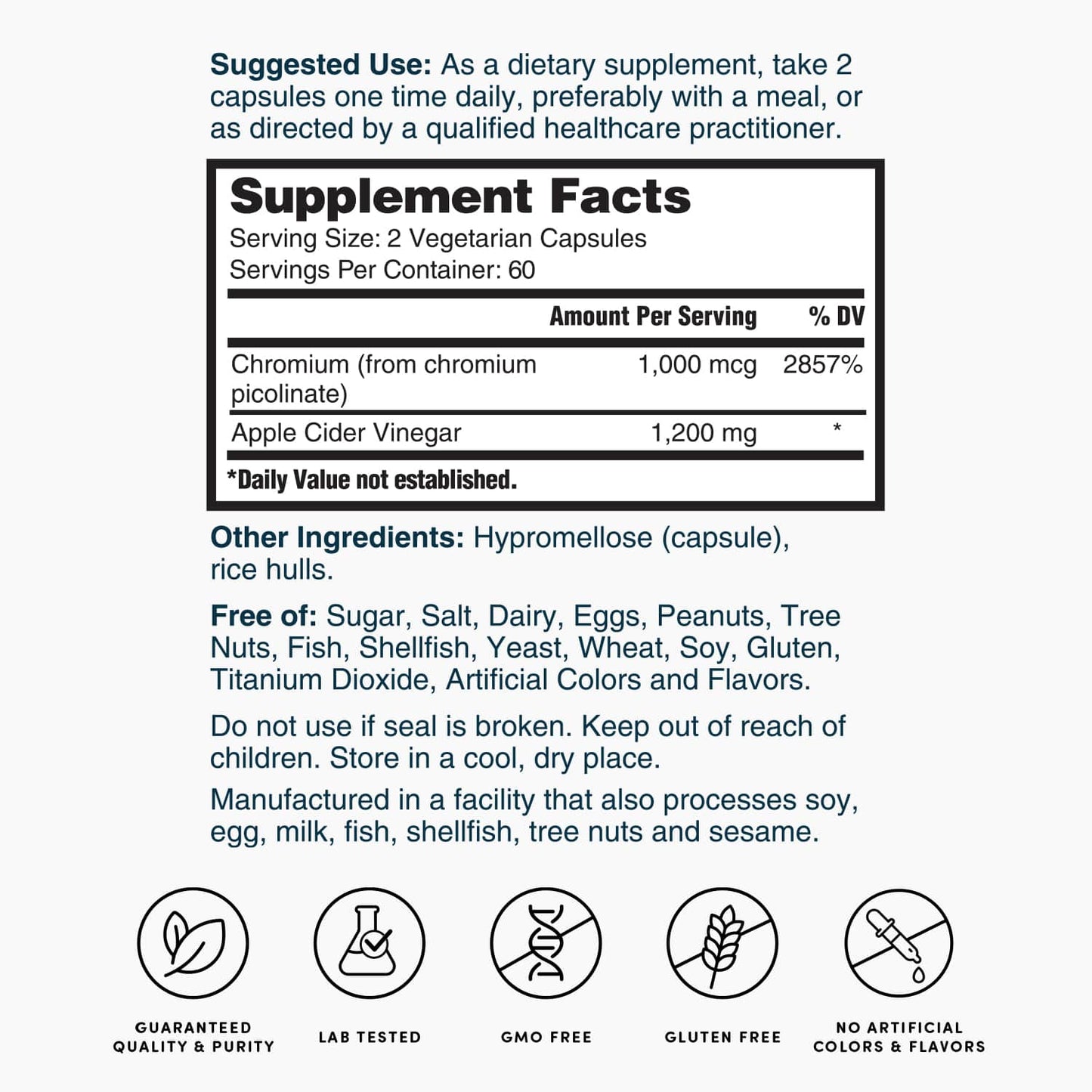 Nature's Lab Apple Cider Vinegar with Chromium - 120 Capsules