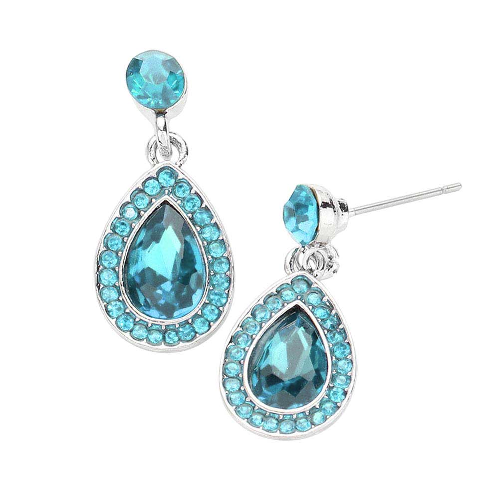 Rhinestone Trim Teardrop Stone Dangle Evening Earrings