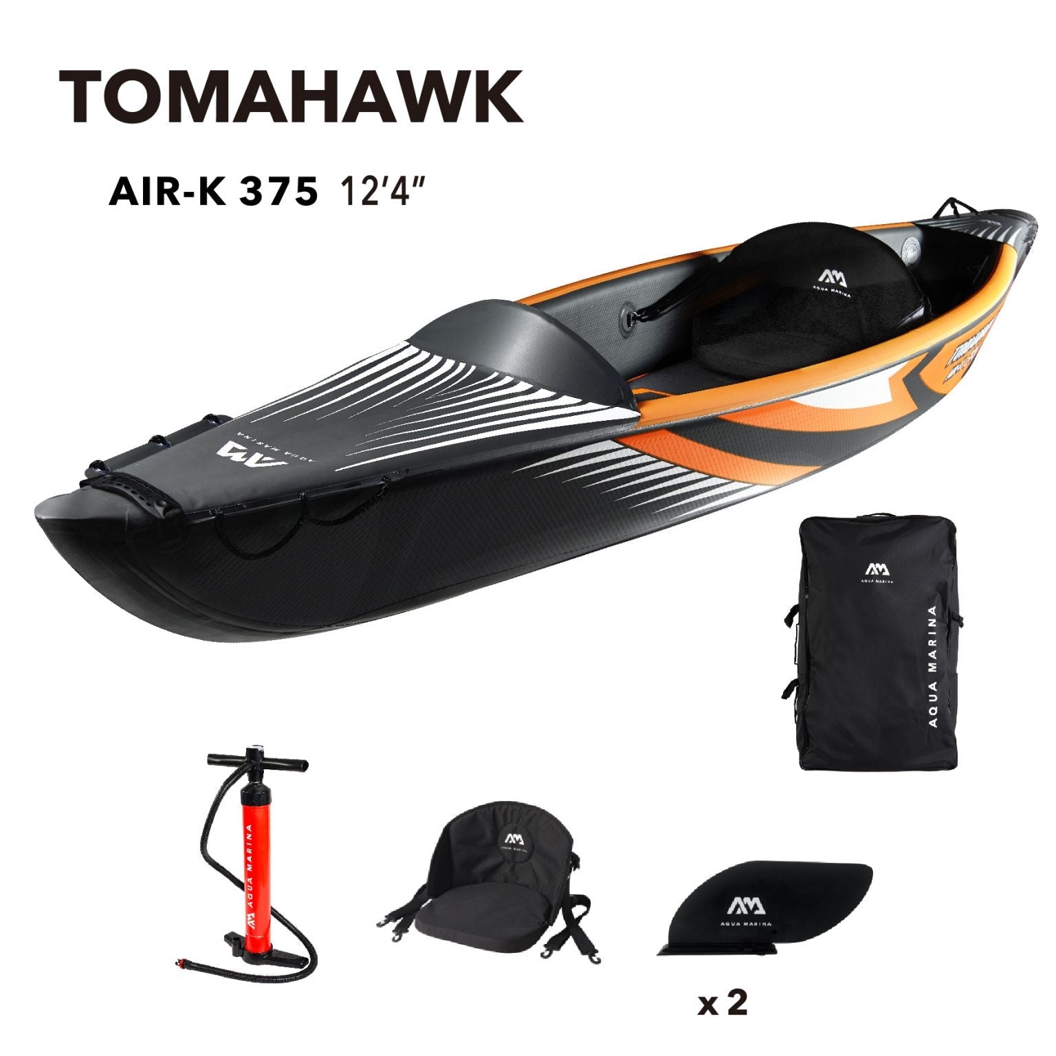 Aqua Marina TOMAHAWK AIR-K 12'4" Kayak / Canoë Gonflable Haute Pression Rapide