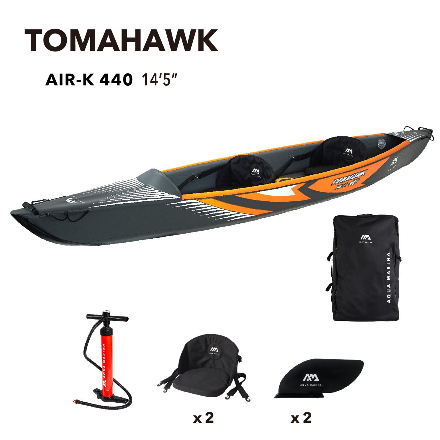 Aqua Marina TOMAHAWK AIR-K 14'5" Kayak/Canoë Gonflable Haute Pression Rapide