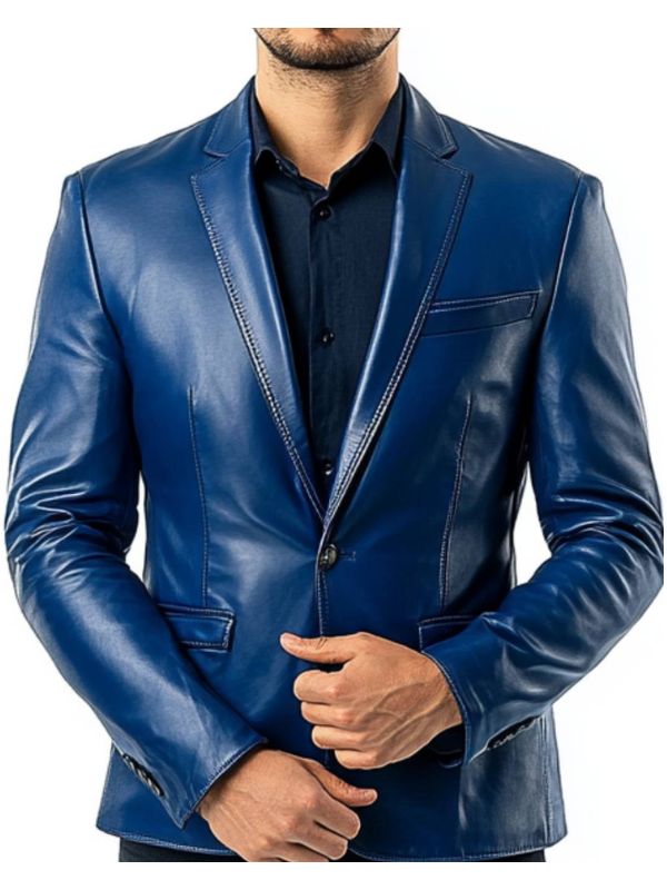 Archie Blue Leather Blazer – Leather Blazer for Men