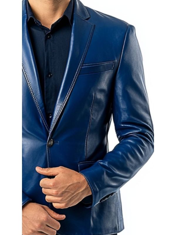 Archie Blue Leather Blazer – Leather Blazer for Men