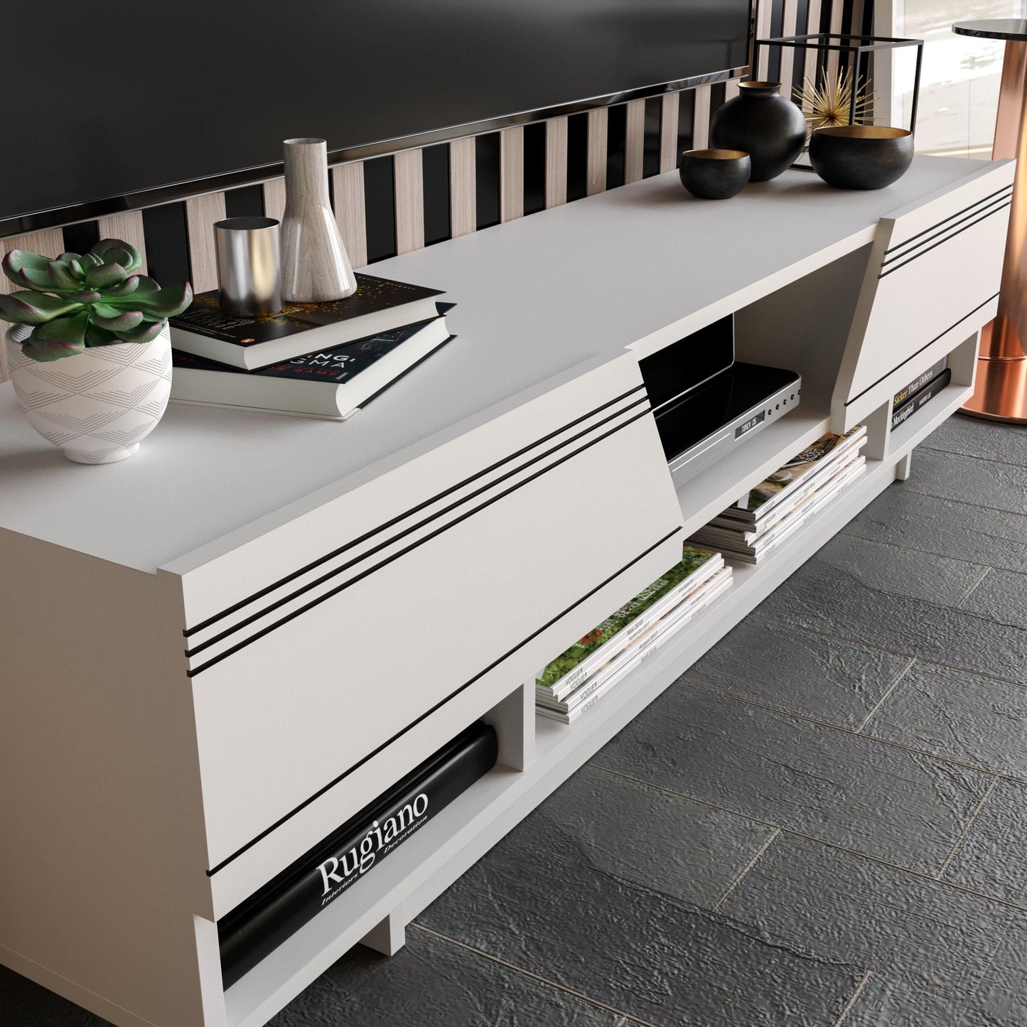 Aspatria 63" TV Stand and Media Console with Cabinets and Shelves fro TVs up to 72"