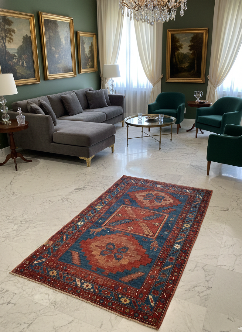 Antique Kazak Rug, circa 1910-1920. Size 4' 3" x 7' 4"