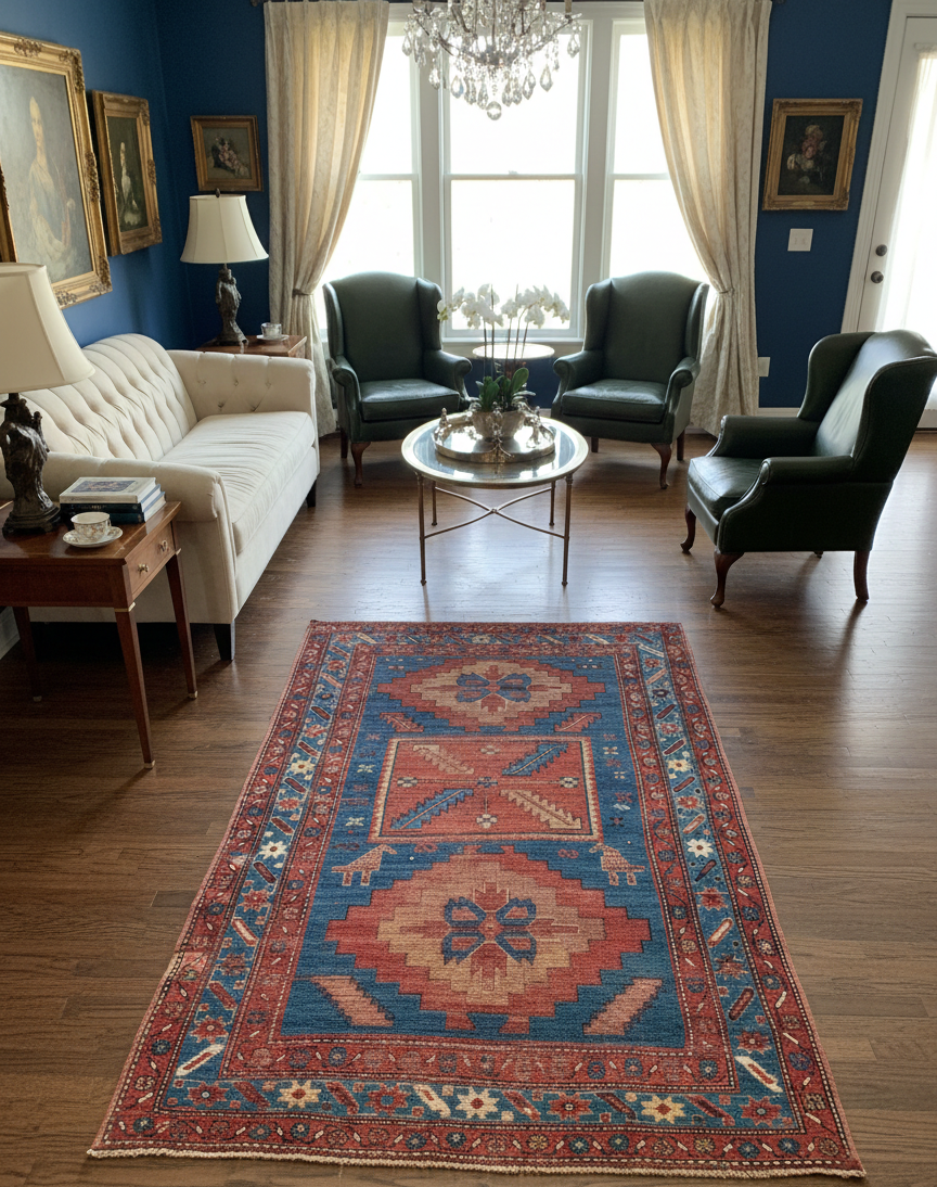 Antique Kazak Rug, circa 1910-1920. Size 4' 3" x 7' 4"