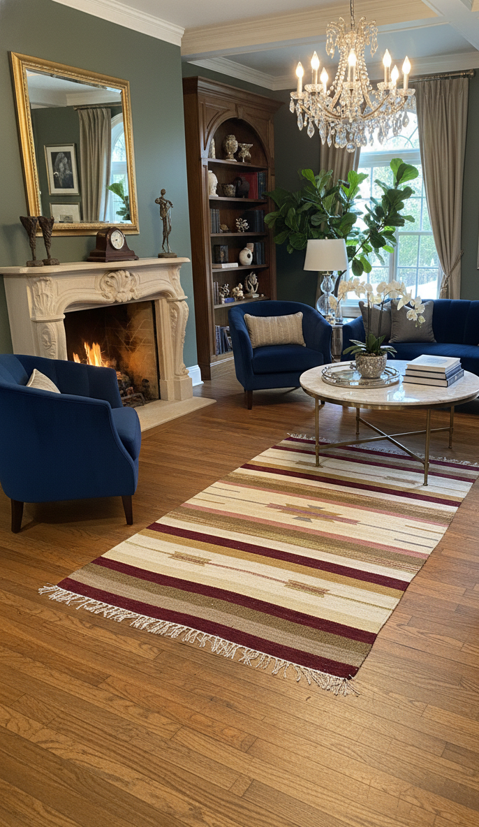 Handwoven Indian Kilim Rug – Geometric Navajo Design, size 4" x  6"