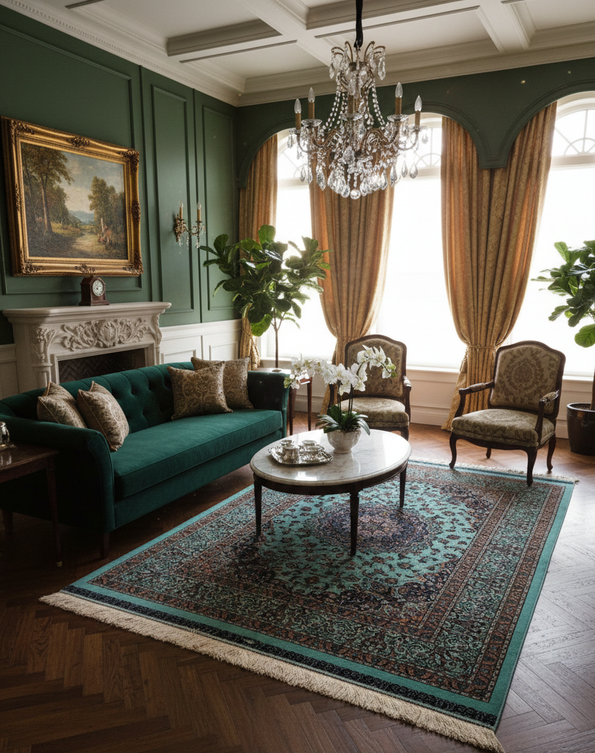 Exquisite 100% Silk Persian Design Rug – Elegant and Luxurious, size 4' 4" x 6' 4"