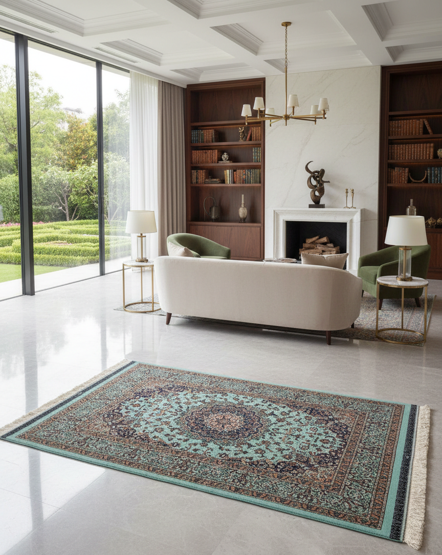 Exquisite 100% Silk Persian Design Rug – Elegant and Luxurious, size 4' 4" x 6' 4"