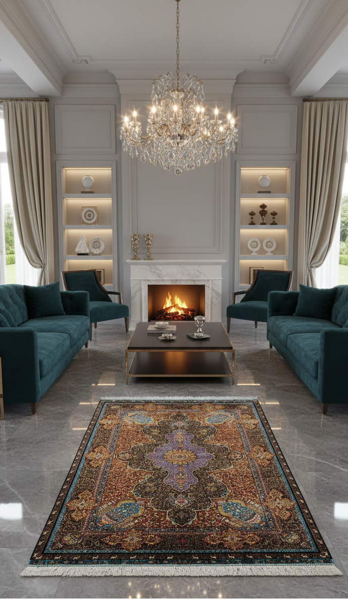 Exquisite 100% Silk Persian Design Rug – Elegant and Luxurious, size 4" x 6" (H)