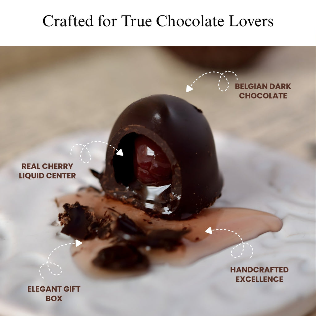 Andy Anand Sugar-Free Belgian Dark Chocolate Cherry Cordials Truffles, 25 pc – Plant-Based, Liquid Center, Diabetic-Friendly, Birthday Gift Box