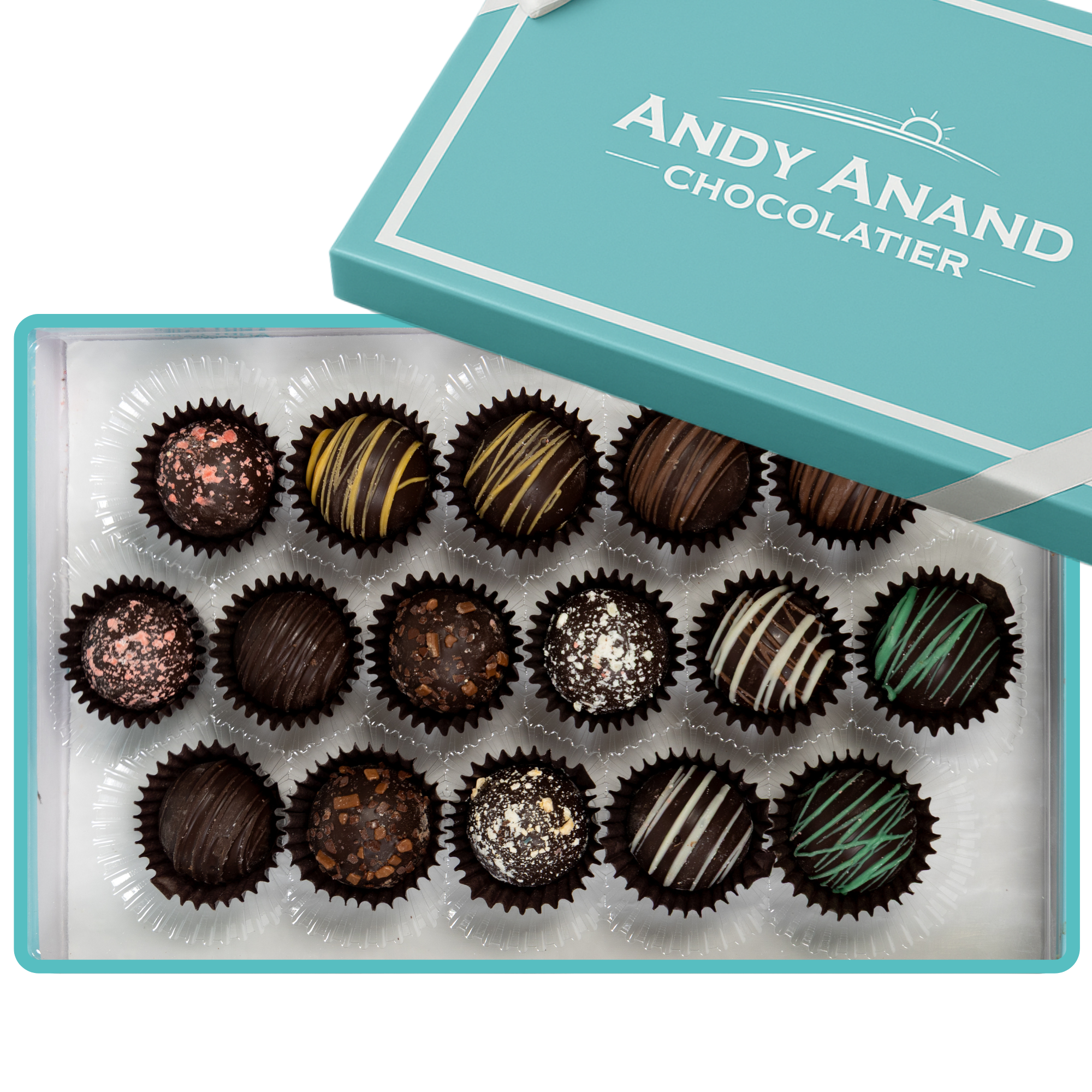 Andy Anand Gluten-Free Belgian Dark Chocolate Truffles, 16 pc, 8 oz – Champagne, Rum, Amaretto & Black Forest, Birthday & Holiday Gift