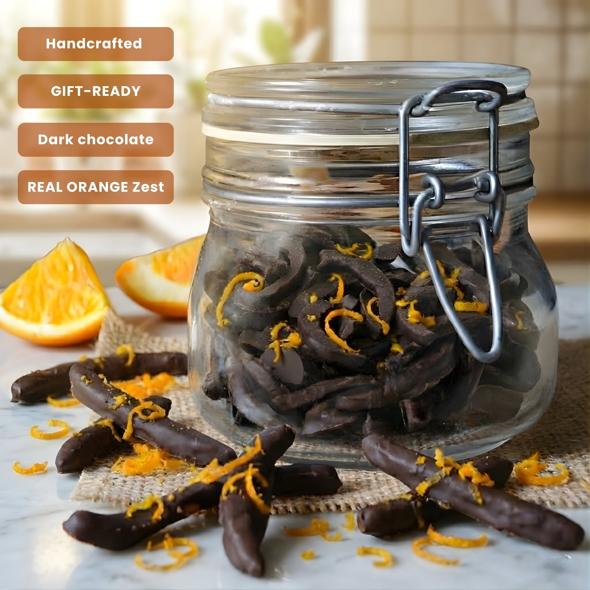 Andy Anand Dark Chocolate Covered Orange Peel Bars, 24 pc, 1 lb – Real Candied Orange Zest, Belgian Chocolate, Birthday & Holiday Gift Box