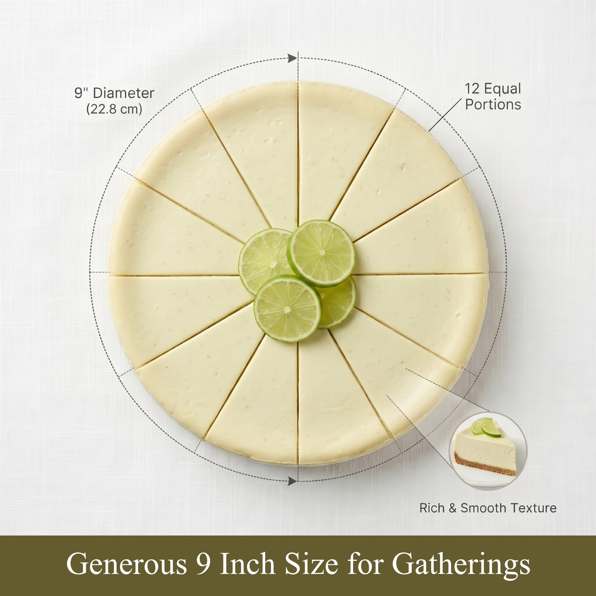 Andy Anand Key Lime Cheesecake, 9-Inch, 2 lb – Creamy Citrus Dessert, Real California Cream Cheese, Fresh Eggs, Birthday & Celebration Gift
