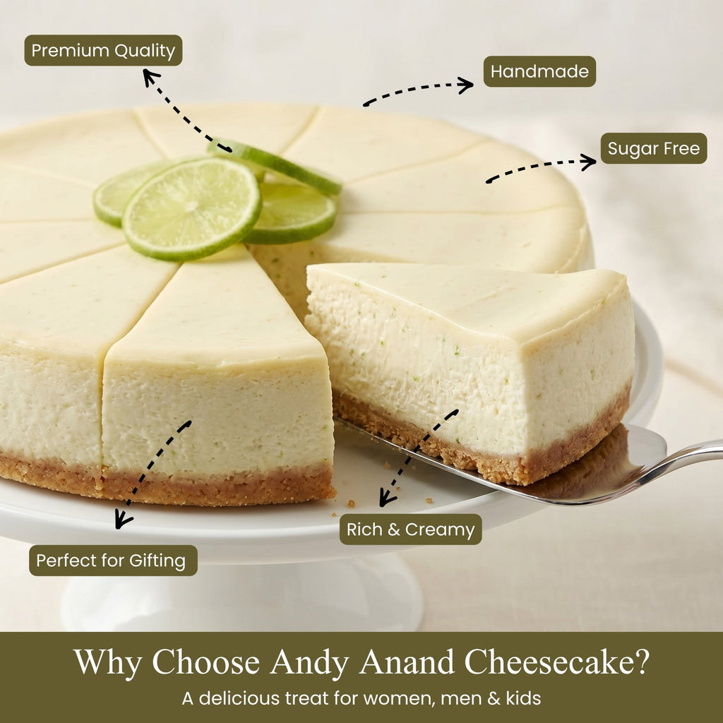 Andy Anand Sugar-Free Key Lime Cheesecake, 9-Inch, 2 lb – No Sugar Added, Diabetic-Friendly, Real California Cream Cheese, Holiday Gift Box