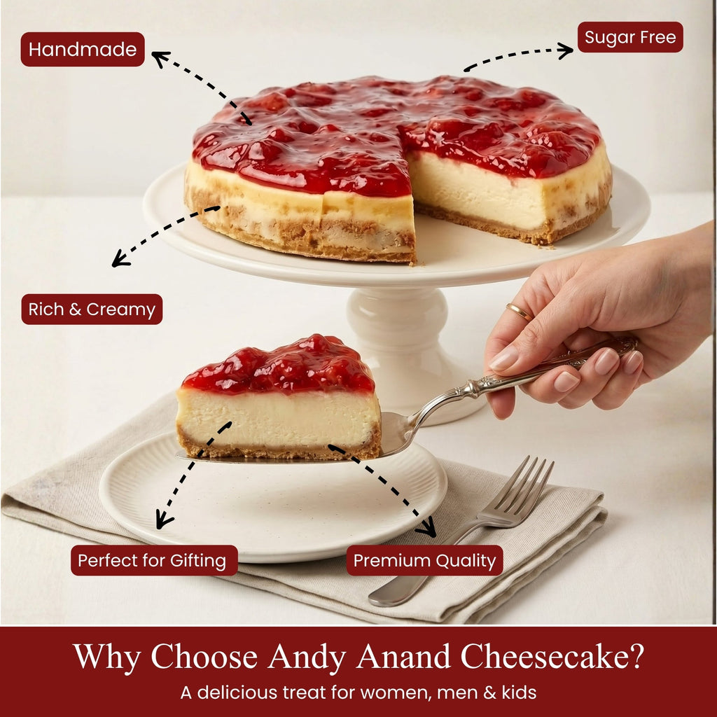 Andy Anand Sugar-Free Strawberry Cheesecake, 9-Inch, 2.6 lb – Diabetic-Friendly, California Cream Cheese, No Preservatives, Birthday Gift