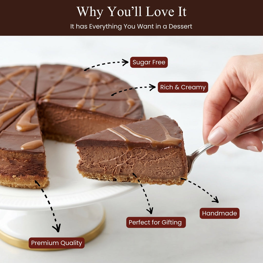 Andy Anand Sugar-Free Chocolate Fudge Cheesecake, 9-Inch, 2 lb – Diabetic-Friendly, NY-Style, Real Cocoa, No Preservatives, Birthday Gift