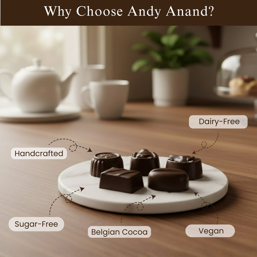 Andy Anand Sugar-Free Vegan Belgian Dark Chocolate Truffles Gift Box, 25 pc – Handmade Gourmet Assorted Flavors, Perfect for Indulgence, Birthday & Holiday