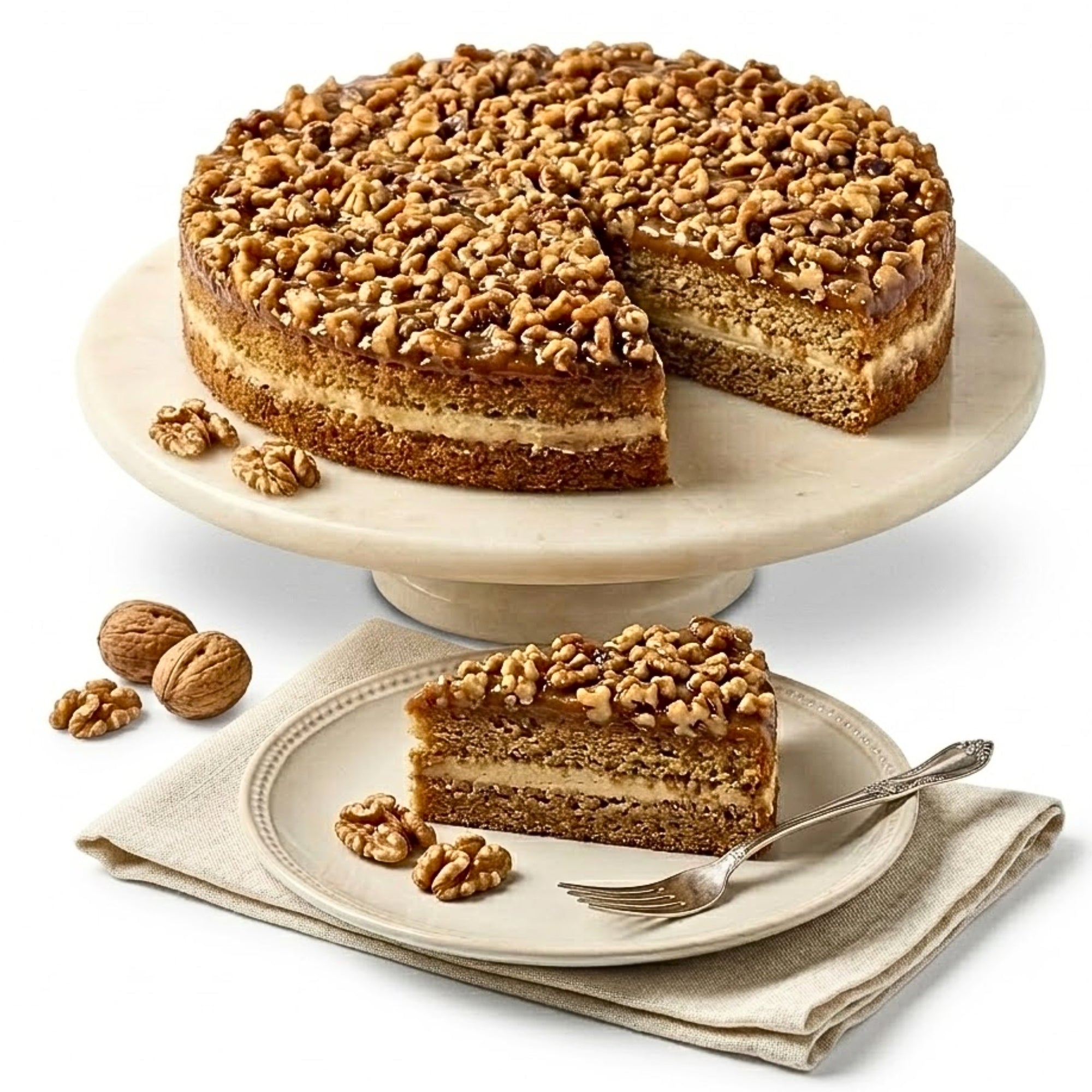 Andy Anand Gluten-Free Dairy-Free Caramel Walnut Cake, 9-Inch – Vegan-Hand-Baked, Real Walnuts & Caramel Drizzle, No Preservatives, Birthday Gift