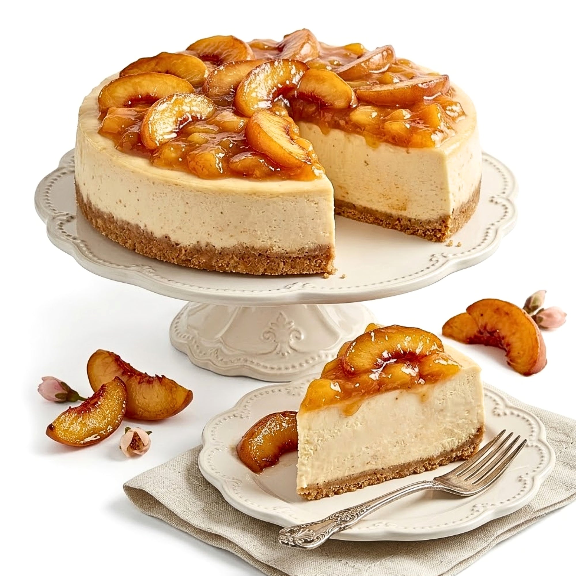 Andy Anand Sugar-Free Peach Cheesecake, 9-Inch, 2.6 lb – Diabetic-Friendly, Amazingly Delicious, California Cream Cheese, Birthday Gift Box