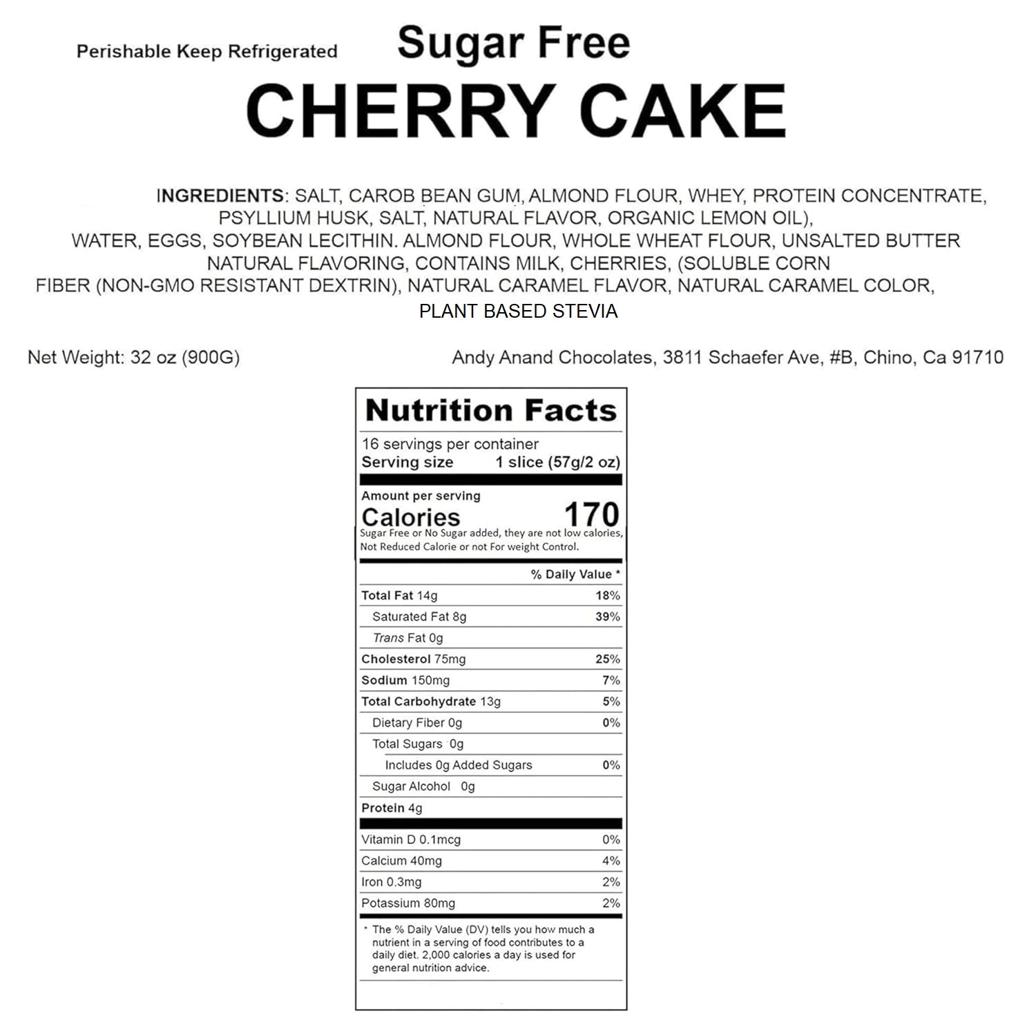 Andy Anand Sugar-Free Dunked Cherry Cake, 9-Inch, 2.9 lb – Keto & Diabetic-Friendly, Cherry Juice Soaked, No Preservatives Birthday Gift