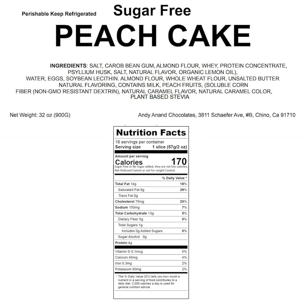 Andy Anand Sugar-Free Peach Cake, 9-Inch, 2 lb – Juicy & Moist, Real Peach Fruit, Diabetic-Friendly, Fluffy Homemade-Style Birthday Gift Box