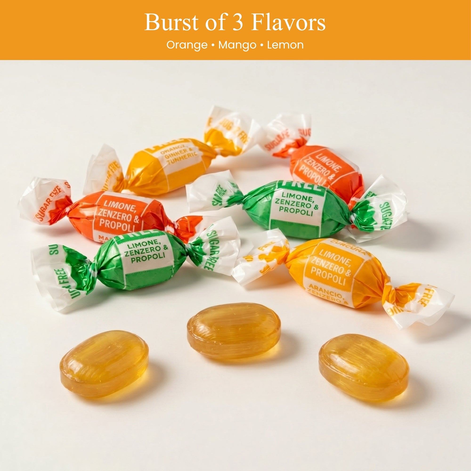 Andy Anand Sugar-Free Italian Ginger Candy, 55 pc, 7 oz – Orange, Mango & Lemon Flavors, Made in Italy, Keto & Diabetic-Friendly Gift Box
