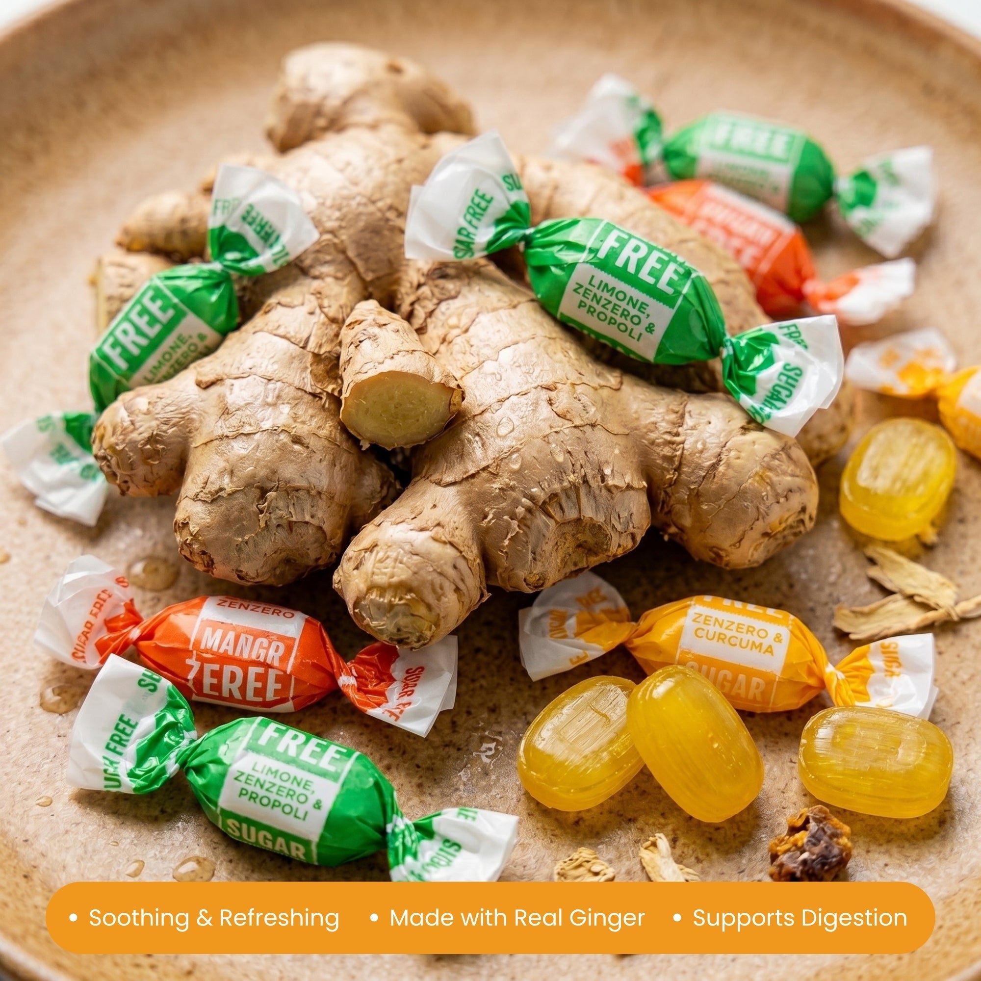 Andy Anand Sugar-Free Italian Ginger Candy, 55 pc, 7 oz – Orange, Mango & Lemon Flavors, Made in Italy, Keto & Diabetic-Friendly Gift Box