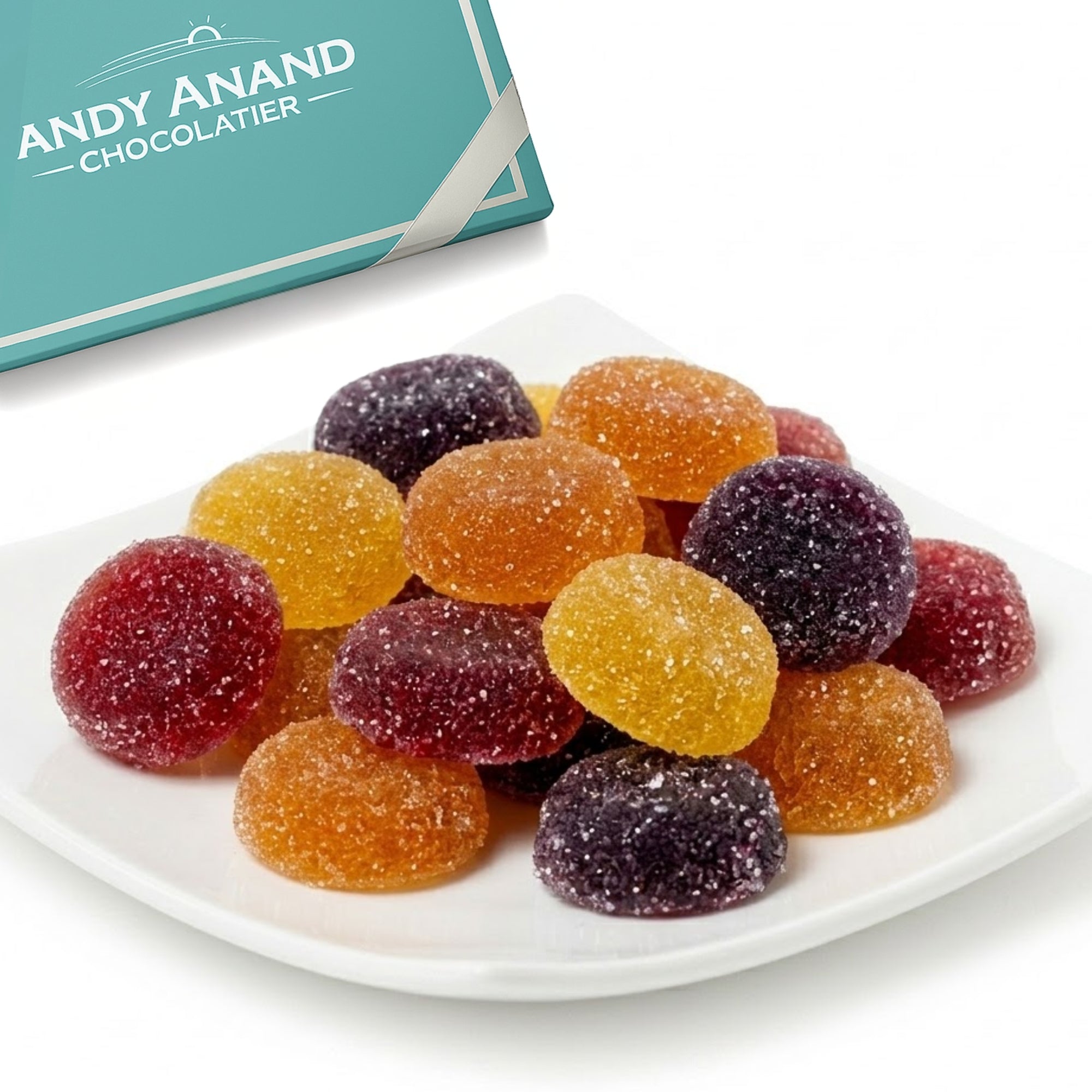 Andy Anand French Pates de Fruits Fruit Jellies, 65% Fruit, 24 pc – Imported French Candy Confection, Natural Fruit Flavors, Gourmet Birthday & Holiday Gift