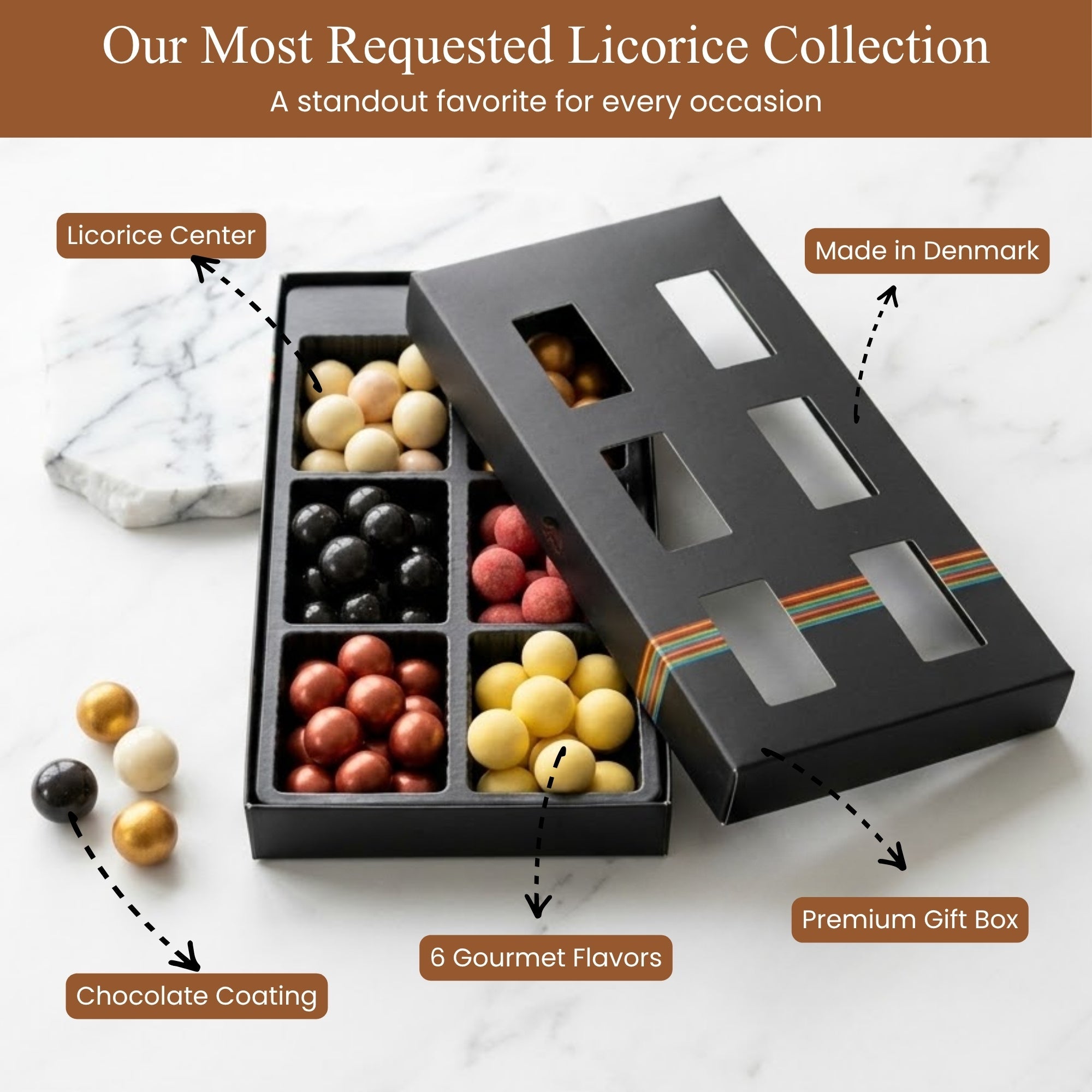 Andy Anand Chocolate Covered Gourmet Licorice, 6 Flavors, 10.5 oz – Made in Denmark, European Collection, Birthday & Holiday Gift Box